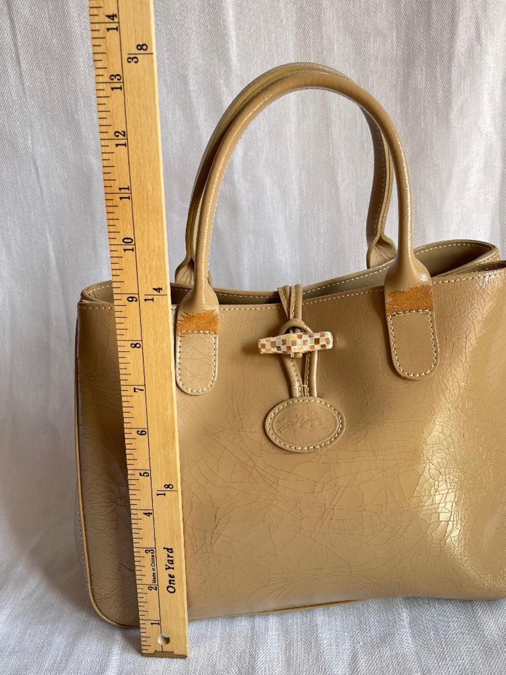 Longchamp Beige Patent Leather Top-Handle Tote - Picture 11 of 12